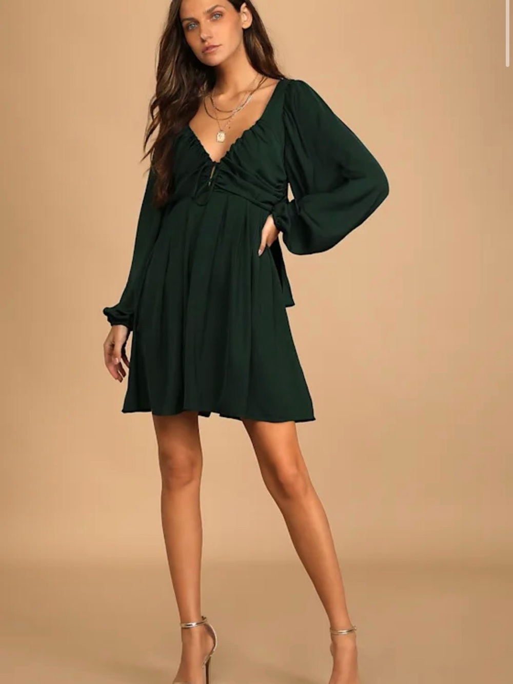 Wilson Forest Green V-Neck Tie-Front Mini Dress